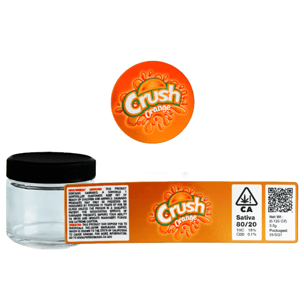 Crush Orange Glass Jars. 60ml suitable for 3.5g or 1/8 oz. Unlabelled.