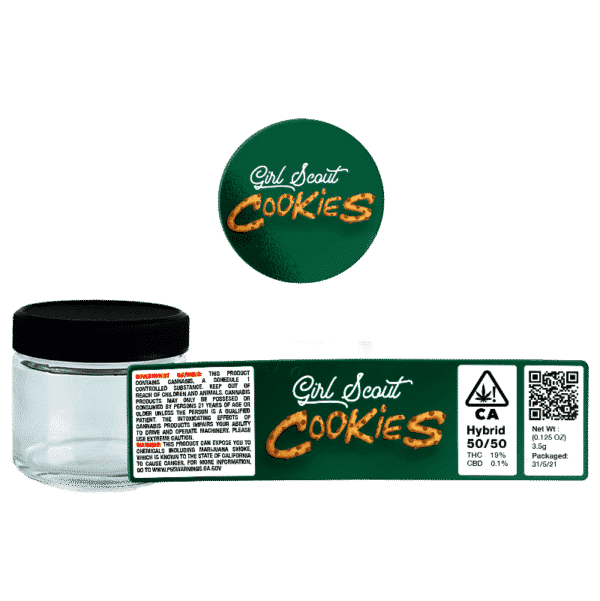 Girl Scout Cookies Glass Jars. 60ml suitable for 3.5g or 1/8 oz. Unlabelled.