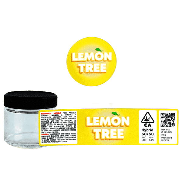 Lemon Tree Glass Jars. 60ml suitable for 3.5g or 1/8 oz. Unlabelled.