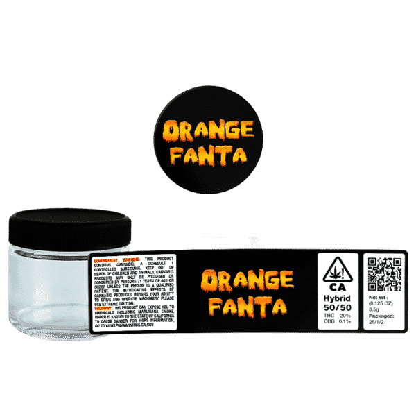 Orange Fanta Glass Jars. 60ml suitable for 3.5g or 1/8 oz. Unlabelled.