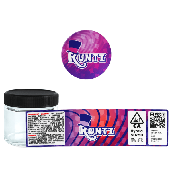 Runtz Glass Jars. 60ml suitable for 3.5g or 1/8 oz. Unlabelled.