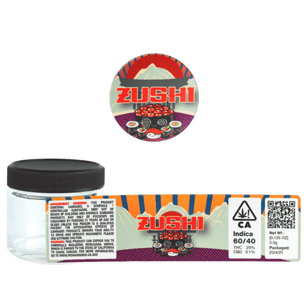 Zushi Glass Jars. 60ml suitable for 3.5g or 1/8 oz. Unlabelled.