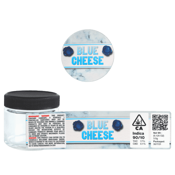 Blue Cheese Glass Jars. 60ml suitable for 3.5g or 1/8 oz. Unlabelled.
