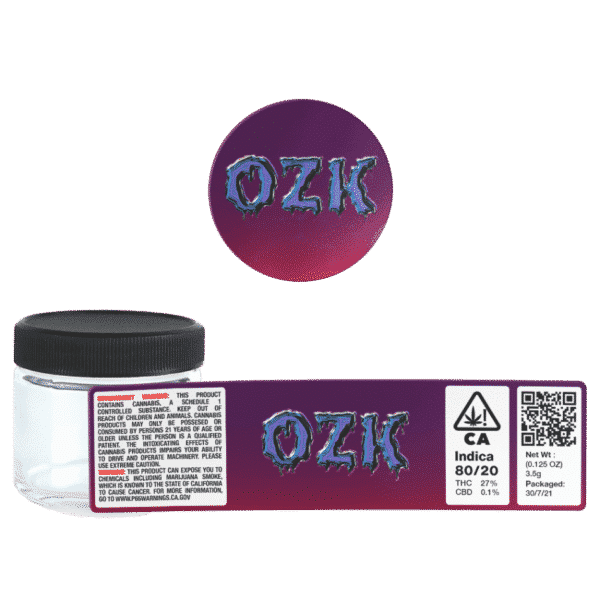 OZK Glass Jars. 60ml suitable for 3.5g or 1/8 oz. Unlabelled.