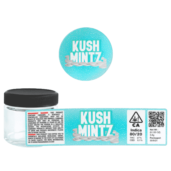 Kush Mints Glass Jars. 60ml suitable for 3.5g or 1/8 oz. Unlabelled.