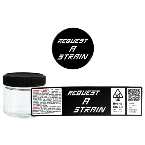 Request a Strain Glass Jars. 60ml suitable for 3.5g or 1/8 oz. Unlabelled.