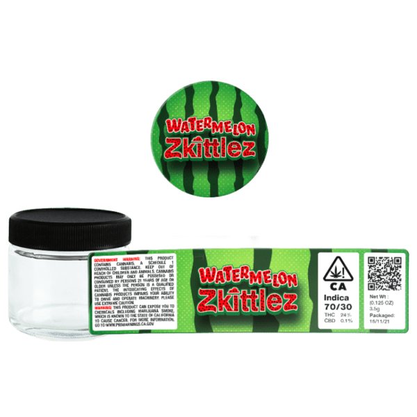 Watermelon Zkittlez Glass Jars. 60ml suitable for 3.5g or 1/8 oz. Unlabelled.