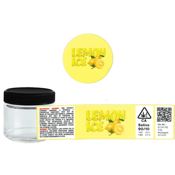 Lemon Ice Glass Jars. 60ml suitable for 3.5g or 1/8 oz. Unlabelled.