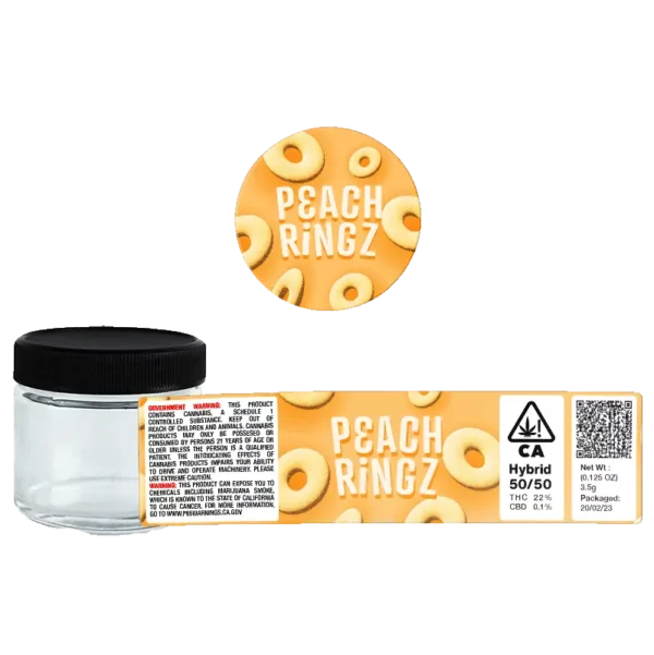 Peach Ringz Glass Jars. 60ml suitable for 3.5g or 1/8 oz. Unlabelled.